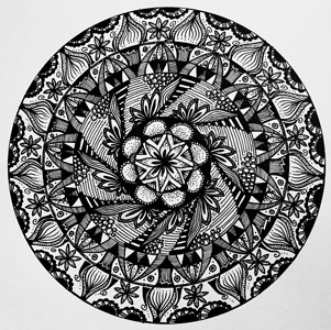 曼达拉插图绘画白色墨水戒指图形黑色环形草图墙基背景图片