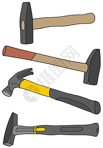 锤子工具红色卡通片前锋工作黄色金属塑料锤锁黑色背景图片