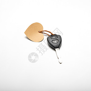 车键和心脏标记钥匙行李标签钥匙链材料价格市场白色背景