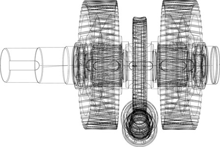 带轴的有线框架装置 特写 向量减速器齿轮草图绘画工程车轮背景图片