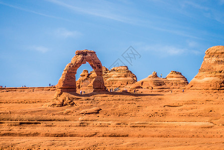 著名的Arches国家公园中的  复制图库风景沙漠砂岩岩层沉积侵蚀风化公园拱门旅行背景图片