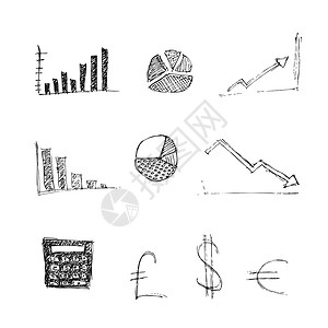 手绘笔笔和墨墨墨风格财务符号插图背景图片
