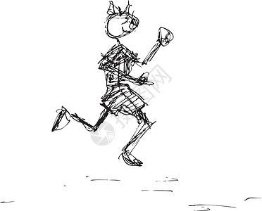 Scruff 男孩享受涂鸦乐趣男人卡通片铅笔草图跑步舞蹈背景图片