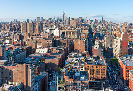 纽约市曼哈顿天线空中与街道和摩天大楼相望商业高清图片素材