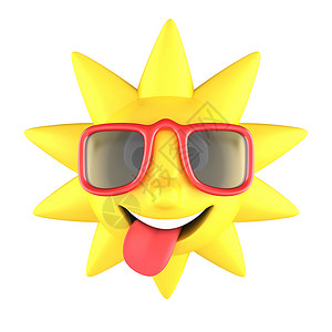 太阳带着墨镜微笑插图舌头快乐白色太阳镜牙齿黄色背景图片