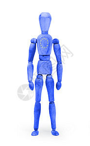挂旗印板的木图人造假画欧洲联盟艺术宏观身体木工生活人体旗帜娃娃男人姿势背景图片