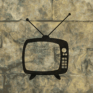 带天线的电视Retro tv 图标 带抽象背景的平坦盒子娱乐信号古董机动性广播视频播送管子电影背景