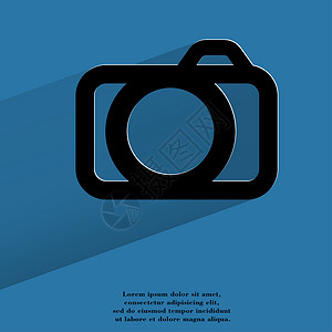 相机 平坦的现代网络按钮 有很长的阴影和文字空间黑色照片摄影师摄影电影白色技术闪光插图正方形背景图片