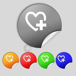标签医疗标志医学心脏标志图标 十字符号 设置多彩的按钮质量诊断标签医疗插图边界框架创造力令牌药品背景