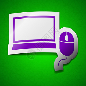 电脑鼠标图标电脑宽屏显示器 鼠标图标标志 绿色背景上的符号别致彩色粘滞标签背景