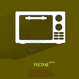 电烤箱微波炉设备 有长阴影和文字空间的平坦现代网络纽扣 笑声水平灰色火炉黑色插图草图用具技术烤箱器具设计图片