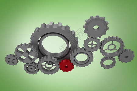 齿轮和轮轮复合图像插图机械绘图机器绿色车轮计算机背景图片