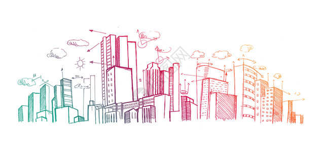 城市规划建筑学手绘建筑师建筑城市摩天大楼景观箭头背景图片