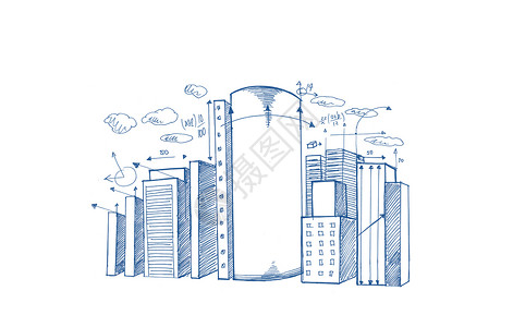 城市规划手绘建筑箭头摩天大楼城市建筑学建筑师景观背景图片