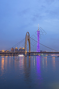 日落后广州市办公室商业反射摩天大楼城市天际旅游市中心吸引力景观蓝色的高清图片素材