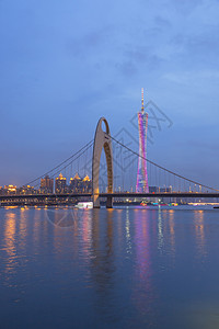 日落后广州市金融建筑学吸引力市中心蓝色地标风景旅游反射天际珠江高清图片素材