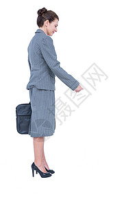 一位女商务人士在出征女性人士手势微笑公司职业商业套装商务女士背景图片