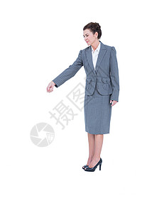 一位女商务人士在出征职业快乐人士女士手势商业套装女性微笑商务背景图片