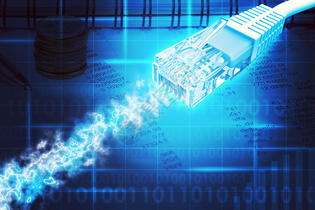 计算机电缆理念线索蓝色视图图表数字科技活力硬币床单背景图片