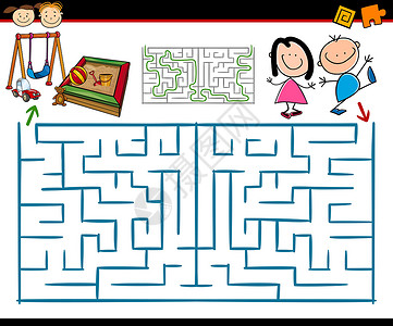 迷宫或迷宫卡通迷宫游戏操场孩子们测试学校入口逻辑幼儿园学习插图图表背景图片