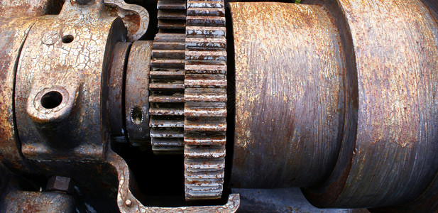 生锈齿轮旧老生锈金属机齿轮金属工业机器背景