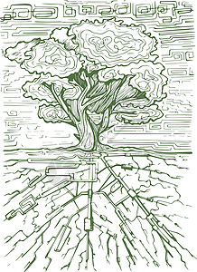 有人工根的矢量树背景图片