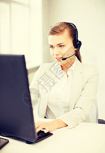 友好女性求助热线接线员聊天手机咨询电话秘书顾问办公室代理人电脑顾客监视器高清图片素材