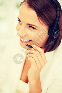 配备耳机的女女性求助热线接线员商业接待员人士手机客户服务中心麦克风助手技术工人高清图片素材