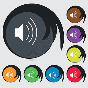 音量 声音图标符号 八个彩色按钮上的符号 矢量插图音乐控制技术界面金属背景图片