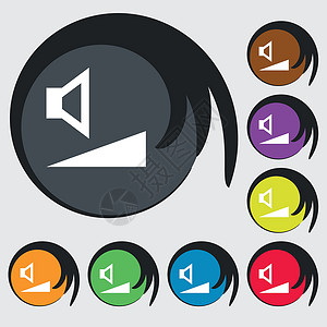 音量 声音图标符号 八个彩色按钮上的符号 矢量音乐插图控制界面金属技术背景图片