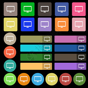 计算机宽屏监视器图标符号 从 27 个多色平板按钮中设置屏幕插图角落质量创造力邮票标识电视展示网络背景图片