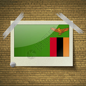 在砖背景上的赞比亚方格框架 矢量背景图片