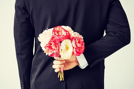 藏花束的人礼物婚礼展示服务新娘花朵惊喜男朋友仪式送货婚姻高清图片素材