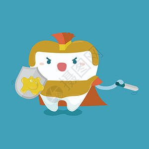 戴假牙以勇士概念保护牙齿插画