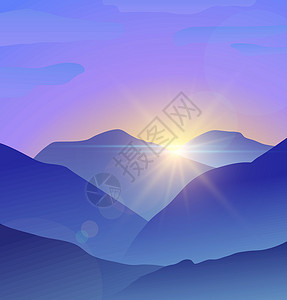 加大落基山脉蓝山景观摘要 有透光照明弹的自然背景插画