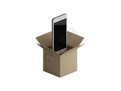 棕色纸盒子里的智能手机白色纸板包装船运运输贮存店铺背景图片