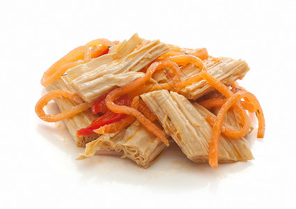 韩国豆腐皮肤豆腐辣椒食物红色盘子胡椒背景图片