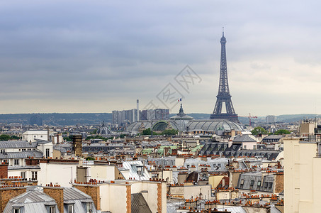 巴黎老佛爷百货埃菲尔铁塔和大宫 巴黎屋顶背景