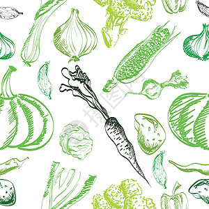 南瓜沙拉手画的蔬菜套在背景上茄子沙拉插图粉笔涂鸦南瓜黑板框架叶子植物设计图片