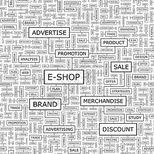 ESHOP 电子计算机词云电子商务皮肤标签广告插图无缝地打印网络学期店铺高清图片素材