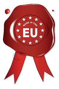 欧盟制造联盟红色橡皮邮票海豹丝带图章插画
