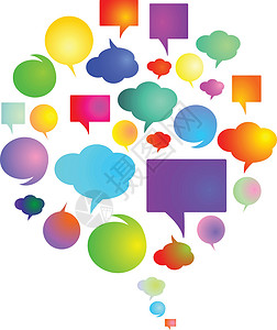 气泡字设置言语和思想泡沫辩论气泡盒子讨论短信空白白色图标图形云景插画