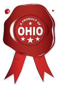 俄亥俄州的产品海豹橡皮印模丝带邮票红色印章图章背景图片