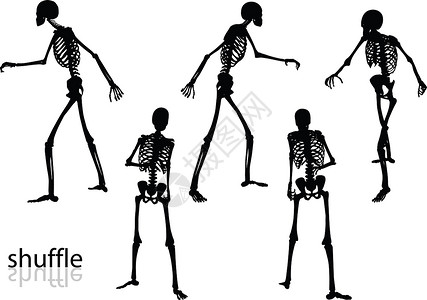 摇摆姿势的轮廓骨骼洗牌插图黑色冒充草图骨头阴影白色框架背景图片