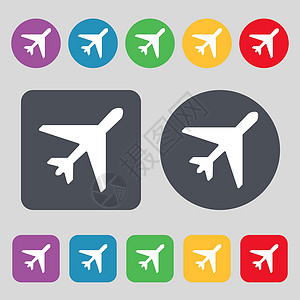 斯图尔特图标符号 一组有12色按钮 平面设计 矢量速度绝缘旅行航班飞机乘客空姐护照行李航空公司设计图片