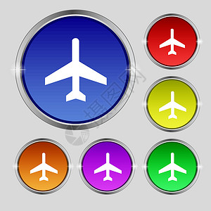 斯图尔特图标符号 光亮彩色按钮上的圆形符号 矢量航班挡泥板速度乘客飞机手提箱空气旅行行李空姐插画