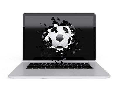 销毁笔记本电脑运动键盘白色技术足球背景图片
