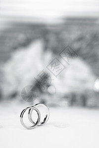 新娘和新郎结婚戒指结婚戒指白色婚姻桌布婚礼背景图片