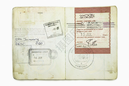 带有英国移民签证盖章的外国护照旅行自由入境安全水平印章背景图片