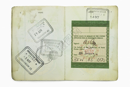 带有英国移民签证盖章的外国护照旅行安全印章入境水平自由入境印章高清图片素材
